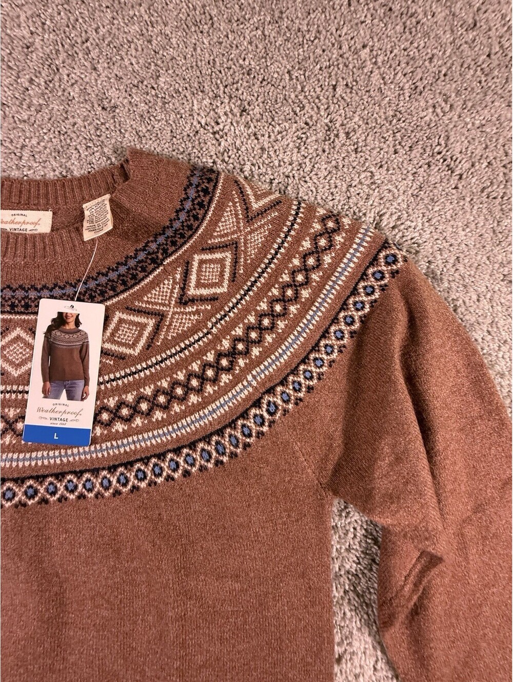 Weatherproof Vintage Women's L Fair Isle Crewneck Sweater Copper Polyester NWT - Picture 4 of 13
